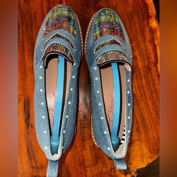 ✨Betsey Johnson Halliee Loafers – Size 9M – Rainbow Rhinestone Denim✨ - Picture 3 of 12